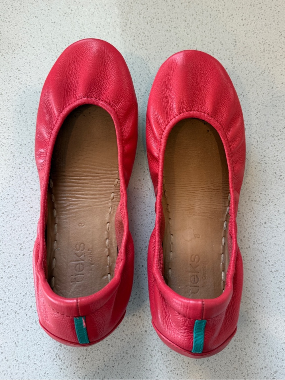 Tieks Poppy Leather Ballet Flats with Teal Heel Tab